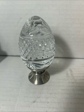 Avon Clear Crystal Cut Glass Egg on Silver Base